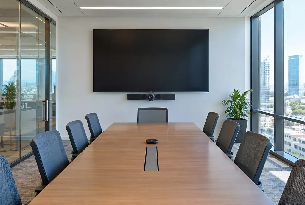 Large display with video conferencing camera installed in a Santa Clarita conference room